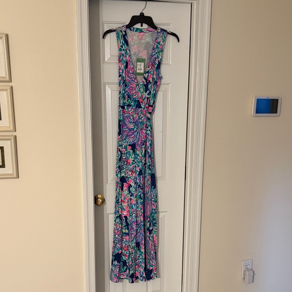 NWT Lilly Pulitzer Vibrant Floral Maxi Wrap Dress - Blue and Pink